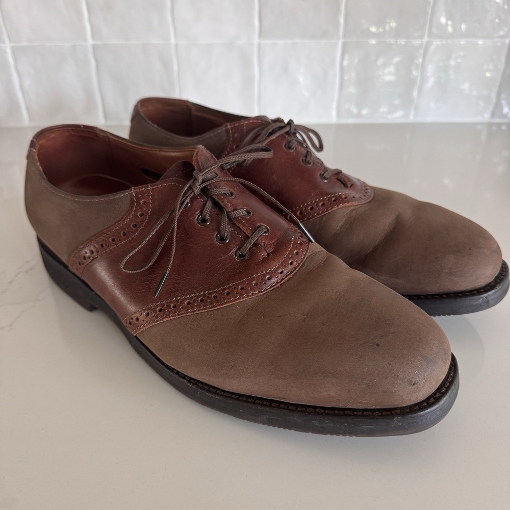 Allen Edmonds Shelton Saddle Shoes Mens 10 D Brown‎ Leather Two Tone Brogue